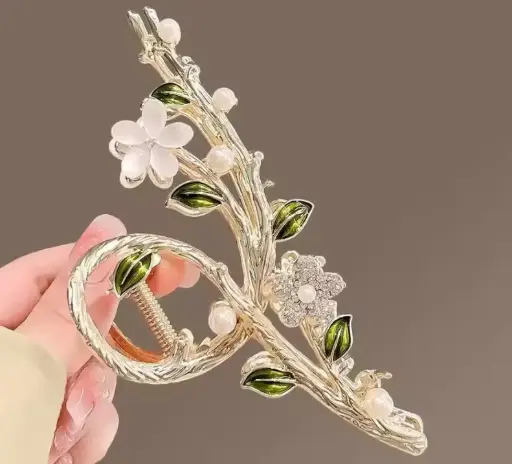 Pinzas Cabello Flores verdes (metalica)